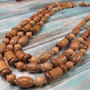Three Strand Wooden Bead Necklace